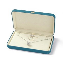 Темный Голубой Подарочные коробки для ожерелий из искусственной кожи, с железной короной, кубоид, темные голубые, 11.15x18x4.05 см, внутренний диаметр: 97x170 мм