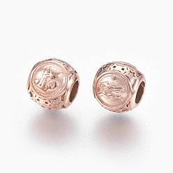 Розовое Золото 316 европейские бусины из хирургической нержавеющей стали, бусины с большим отверстием, Рондель с созвездиями Водолея, розовое золото , 10x9 мм, отверстие : 4 мм