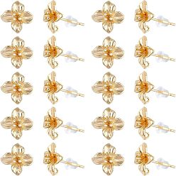 Настоящее золото 18K 20 шт. латунные серьги-гвоздики, с 925 булавкой из стерлингового серебра и вертикальной петлей, без кадмия, без никеля и без свинца, цветок, с 20 пластиковыми ушными гайками, реальный 18 k позолоченный, 11x11 мм, отверстие : 0.9 мм, штифты : 0.8 мм