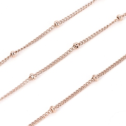 Розовое Золото Ионное покрытие (ip) 304 бордюрные цепи из нержавеющей стали, спутниковые сети, с бисером и катушкой, пайки, розовое золото , 1.5x1x0.3 мм, около 32.8 футов (10 м) / рулон