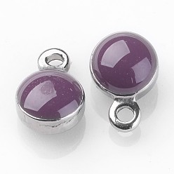 Фиолетовый 304 прелести нержавеющей стали, с эмалью, эмалированные блестки, плоско-круглые, цвет нержавеющей стали, фиолетовые, 13x10x4.5 мм, отверстие : 1 мм