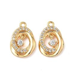 Настоящее золото 18K Латунные микропаве прозрачные подвески с фианитом, овальной формы, без никеля , реальный 18 k позолоченный, 15.5x10.5x2.5 мм, отверстие : 1.2 мм