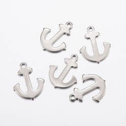 Edelstahl Farbe Anlaufgeschützt 304 Anhänger aus Edelstahl, Anker, Edelstahl Farbe, 16x13x1 mm, Bohrung: 1.5 mm