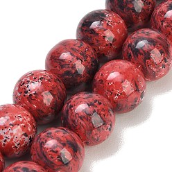 Dunkelrot Backen Farbe Glasperlen Stränge, Runde, Imitationskeramik, dunkelrot, 14 mm, Bohrung: 1 mm, ca. 30 Stk. / Strang, 15.31~15.39'' (38.9~39.1 cm)