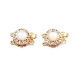 Настоящее золото 18K Латунные застежки из прозрачного кубического циркония с микропаве, без никеля , cmолой, плоско-круглые, 2 нитей, 4-луночное, реальный 18 k позолоченный, 10x16x7 мм, отверстие : 1~1.2 мм