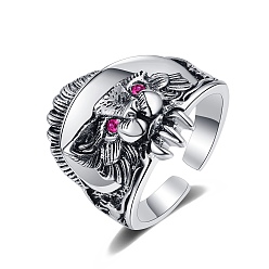 Античное Серебро Кольца-манжеты в форме кошки из латуни со стразами для унисекс, античное серебро, размер США 8 (18.1 мм)