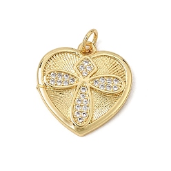 Real 18K Gold Plated Brass Micro Pave Clear Cubic Zirconia Pendants, Heart with Cross Charms, Rack Plating, Long-Lasting Plated, Cadmium Free & Lead Free, Real 18K Gold Plated, 19x18x2.5mm, Hole: 3.3mm