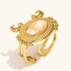 Краб 304 манжетные кольца из нержавеющей стали и эмали, реальный 18 k позолоченный, краб, внутренний диаметр: 15~20 мм