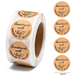 BurlyWood DIY Scrapbook, Decorative Adhesive Tapes, Flat Round with Word Handmade with Love, BurlyWood, 25mm, about 500pcs/roll