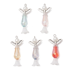 (52) Непрозрачная лаванда Подвески из акрила с абс-пластиком, имитирующие жемчуг, с фурнитурой железной и сплавочной, ангел, разноцветные, 49.5x22x13.5 мм, отверстие : 3 мм