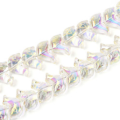 Светло-желтый Гальваническое покрытие, прозрачные стеклянные бусины, нити, дельфин, с половиным покрытием, светло-желтый, 10.5x15.5~16x7~7.5 мм, отверстие : 0.9~1 мм, около 69~71 шт / нитка, 24.02~24.41 дюйм (61~62 см)