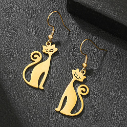 Золотой 304 из нержавеющей стали болтаться серьги, форма кошки, золотые, 22.6~41.6 мм