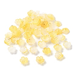 Желтый Акриловый шарик крышки, 5-лепестков цветка, с золотой фольгой, желтые, 11x11x4 мм, отверстие : 1.6 мм