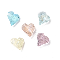 Mixed Color Crackle Moonlight Style Glass Rhinestone Cabochons, Pointed Back, Heart, Mixed Color, 9x8x3.5mm
