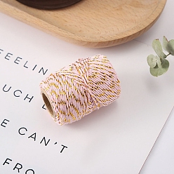 Pink Двухцветные хлопковые золотистые металлические нити, макраме шнур, декоративные нитки, для поделок ремесел, упаковка подарков и изготовление ювелирных изделий, розовые, 5 мм, около 21.87 ярдов (20 м) / рулон