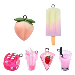 Pink 30 шт 6 стили подвески из непрозрачной смолы, имитация еды, с платиновыми железными петлями, розовые, 19.5~41x13.5~22x13 мм, отверстие : 1.8~ 2 мм, 5 шт / стиль
