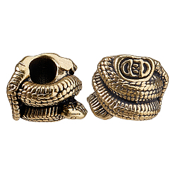 Античная Бронза 2шт. латунные европейские бусины, бусины с большим отверстием, змея, античная бронза, 13.5x16.5x15.5 мм, отверстие : 6 мм