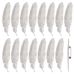 Silver 20Pcs Feather Shape Brass Brooch, with Iron Pin, Silver, 52.8mm