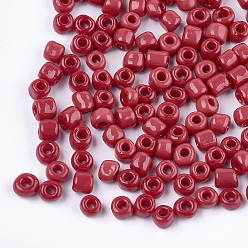 Dark Red Glass Seed Beads, Opaque Colours, Round, Dark Red, 5~6x3~5mm, Hole: 1.2~2mm, about 2500pcs/bag