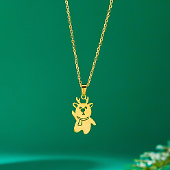 Олень 304 Рождественские подвески из нержавеющей стали для женщин, золотые, олень, 15.75 дюйм (40 см), Кулон : 23x15 мм