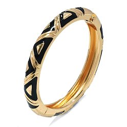 Черный Браслеты на шарнирах из цинкового сплава с эмалью и треугольным узором для женщин, золотые, чёрные, внутренний диаметр: 2.36 дюйм (6 см)