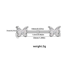 Бабочка 316l хирургические штанги для сосков из нержавеющей стали, цвет нержавеющей стали, бабочка, 33x7 мм, штифты : 1.6 мм