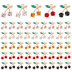 Mixed Color Alloy Rhinestone Pendants, Cherry, Golden, Mixed Color, 20x15x4.5mm, Hole: 2mm, 50pcs/set