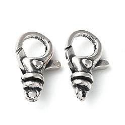 Antique Silver 925 Thailand Sterling Silver Lobster Claw Clasps, Antique Silver, 15x9.5x5mm, Hole: 1.5mm