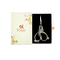 Antique Silver Stainless Steel Scissors, Embroidery Scissors, Sewing Scissors, with Zinc Alloy with Rhinestone Handle, Starfish & Dolphin, Antique Silver, 140x90x20mm