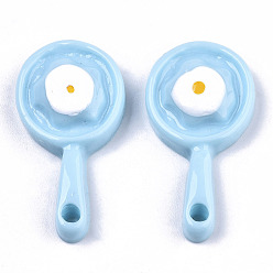 Светло-Синий Непрозрачные подвески смолы, имитация еды, кастрюля, голубой, 26x14x5~6 мм, отверстие : 1.8 мм