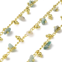 Амазонит Звенья цепи из латунных самородков ручной работы, с натуральными бусинами амазонита и катушкой, долговечный, стойки покрытие, пайки, без свинца и без кадмия, реальный 18 k позолоченный, очарование: 6.5x2.5 мм