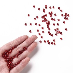 Red 6/0 Glass Seed Beads, Silver Lined Round Hole, Round, Red, 4mm, Hole: 1.5mm, about 6639 pcs/pound