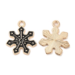 Negro Colgantes de esmalte de aleación en tono dorado con luz navideña, encanto de copo de nieve, negro, 20x17x1.5 mm, agujero: 2 mm