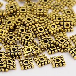 Antique Golden Tibetan Style Alloy Spacer Beads, Cadmium Free & Lead Free, Square, Antique Golden, 7x7x2mm, hole: 2mm