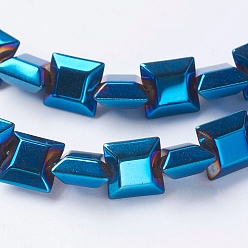 Blue Plated PVD Vacuum Plating Electroplate Non-magnetic Synthetic Hematite Beads Strands, Grade A, Faceted, Square, Blue Plated, 6x6x3mm, Hole: 1mm, about 80pcs/strand, 15.7 inch(40cm)