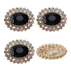 Черный 4шт. 1-образные кнопки из сплава стекла с отверстием под ножку, овальные, золотые, чёрные, 23.5x19x10 мм, отверстие : 2 мм