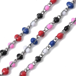 Разноцветный 304 цепи из эмалированной нержавеющей стали, с катушкой, пайки, цвет нержавеющей стали, красочный, 5x2x2~3 мм