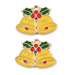 Колокол Рождественские эмали сплава подвески, золотой свет, колокол, 16.5x22.5x1.5 мм, отверстие : 1.6 мм