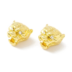 Clear Rack Plating Brass Cubic Zirconia Beads, Long-Lasting Plated, Real 18K Gold Plated, Tiger, Clear, 13.5x14x15mm, Hole: 3.5mm