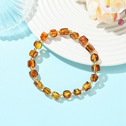 Верблюжий Эластичные браслеты из натурального янтаря и немагнитного синтетического гематита для женщин и мужчин., куб и круглый, с латунной бисера, золотые, верблюжие, внутренний диаметр: 2.17 дюйм (5.5 см)