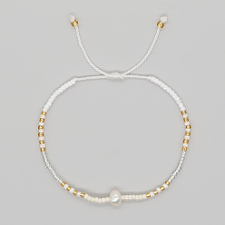 Белый Браслеты из плетеного бисера в богемном стиле, украшенные стеклянными бусинами и искусственным жемчугом., Регулируемые браслеты из плетеного нейлонового шнура для женщин, белые, 11.02 дюйм (28 см)