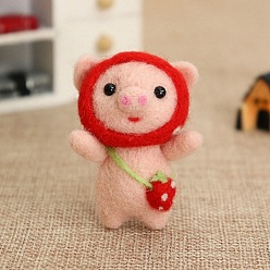 Mixed Color DIY Pendant Decoration Needle Felting Kit, with Iron Needles, Foam Chassis, Wool, Eye Pin, Craft Eye & Lobster Claw Clasp Strap, Pig, Mixed Color