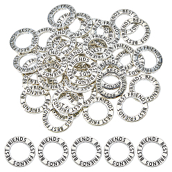 Античное Серебро 40 шт. закрытые соединительные кольца из цинкового сплава, круг со словом лучшие друзья, античное серебро, 19.5x2 мм, внутренний диаметр: 12 мм