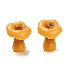 (932FM) Темно-синий аква-матовый с подкладкой 3d подвески из непрозрачной смолы, гриб, с платиновыми тоновыми железными петлями, темно-золотистые, 24.5x24x22 мм, отверстие : 2 мм