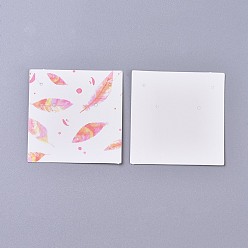 Colorful Cardboard Necklace & Earring Display Cards, Square with Feather Pattern, Colorful, 5.9~6x5.9~6x0.05cm