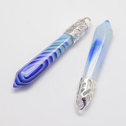 Натуральный Агат Натуральные полосатые агаты большие заостренные подвески, со сплавочной фурнитурой, пуля, платина, 57~63x13x10 мм, отверстие : 3x4 мм