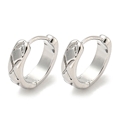 Платинированный Латунные серьги обруча, Реальная платина, 12.5x3.5 мм