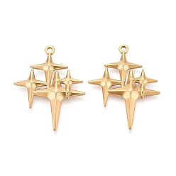 Настоящее золото 18K 304 подвески из нержавеющей стали, звезда очарование, ионное покрытие (ip), реальный 18 k позолоченный, 38.5x30x3 мм, отверстие : 2 мм