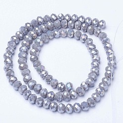 Dark Gray Electroplate Glass Beads Strands, Opaque Solid Color, AB Color Plated, Faceted, Rondelle, Dark Gray, 2.5x2mm, Hole: 0.4mm, about 150~170pcs/strand, 11 inch(27.5cm)