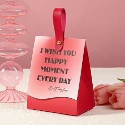 Crimson Folding Cardboard Candy Boxes, Wedding Gift Wrapping Box, With Handle, Rectangle, Crimson, 11x6.7x15cm